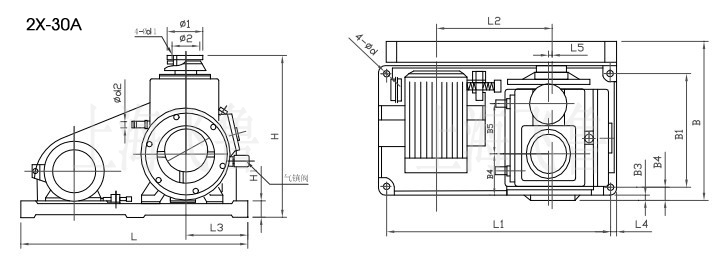 2X型旋片式真空泵安裝尺寸